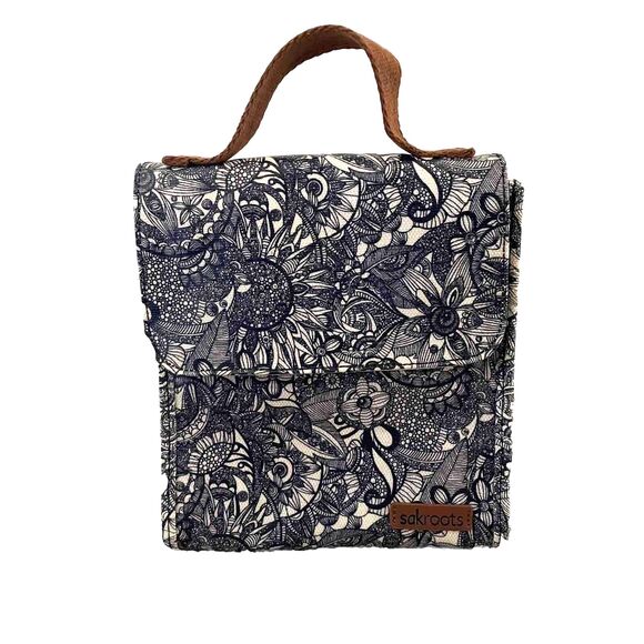 Sakroots Handbags - Sakroots insulated Floral Lunch Bag Navy and White Zendoodle Art Doodle Design